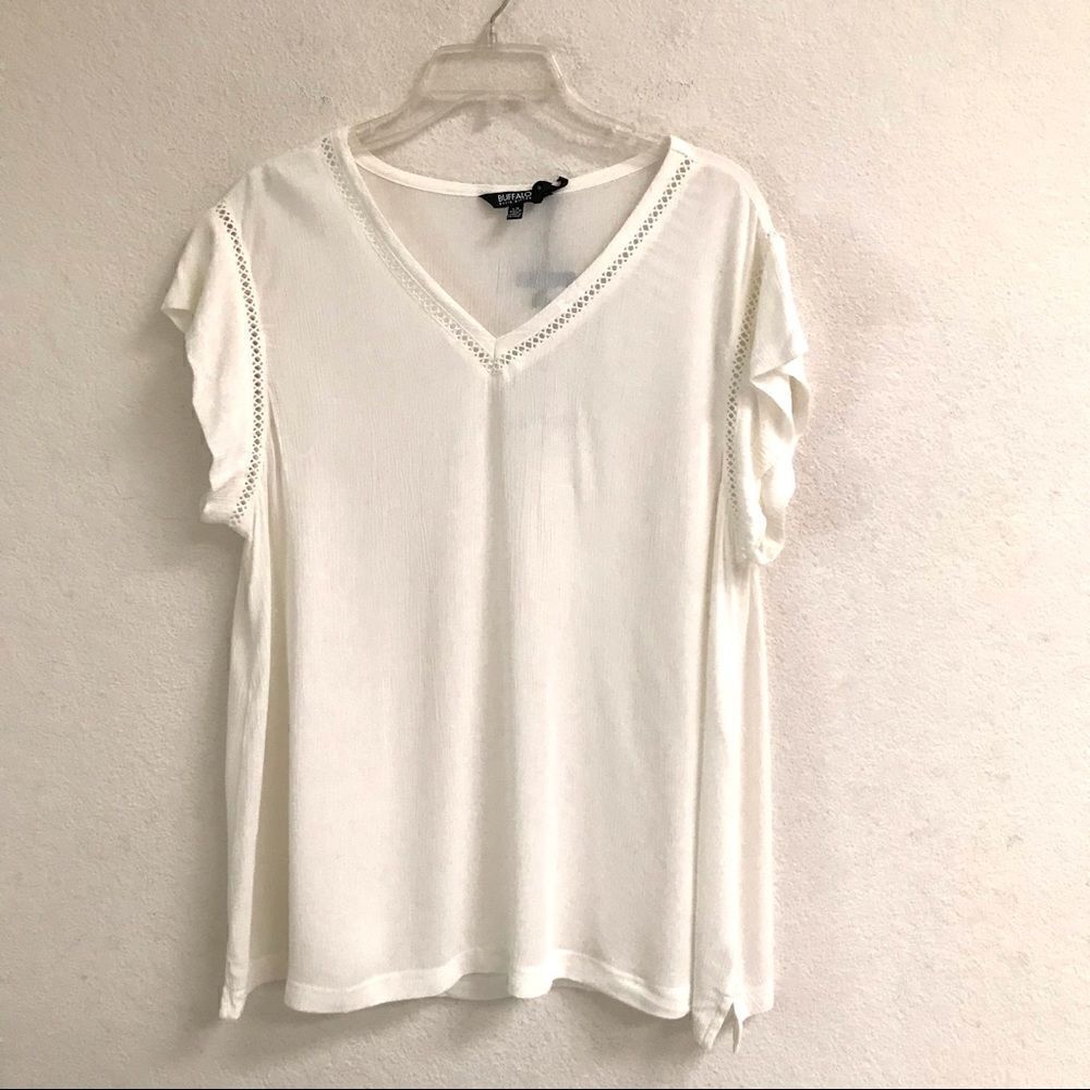 Buffalo David Bitton cream V-neck blouse NWT L